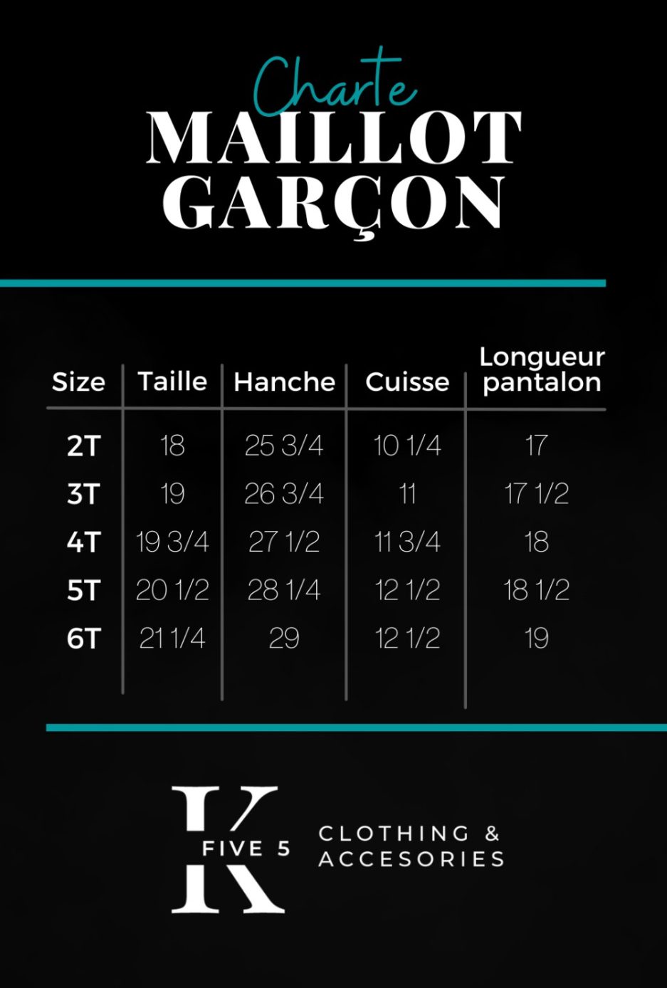 Charte maillot garçon