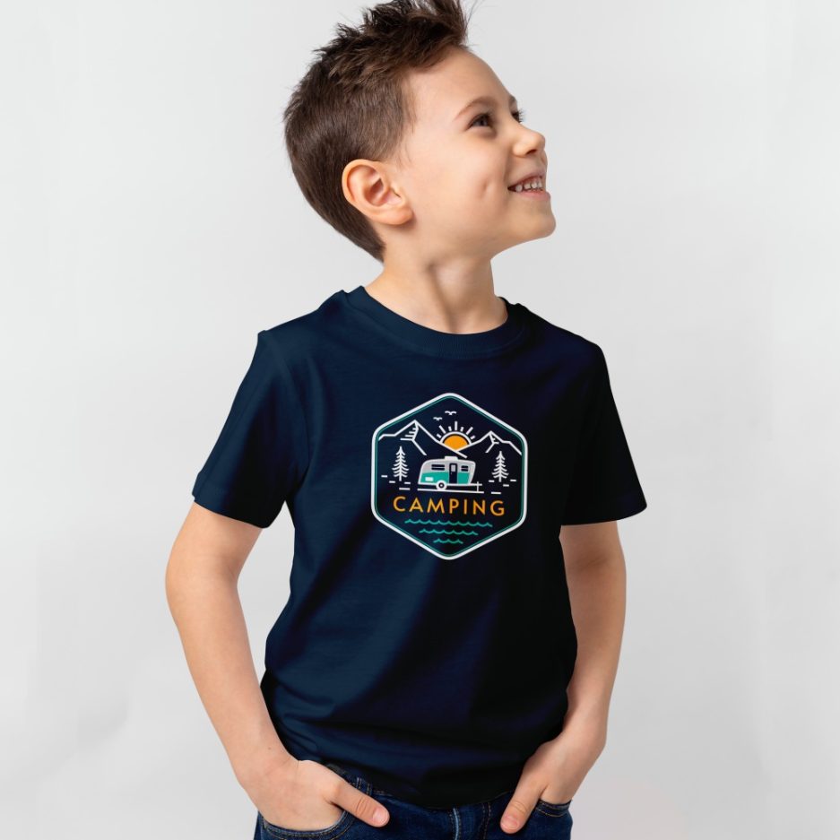 T-shirt camping bleu