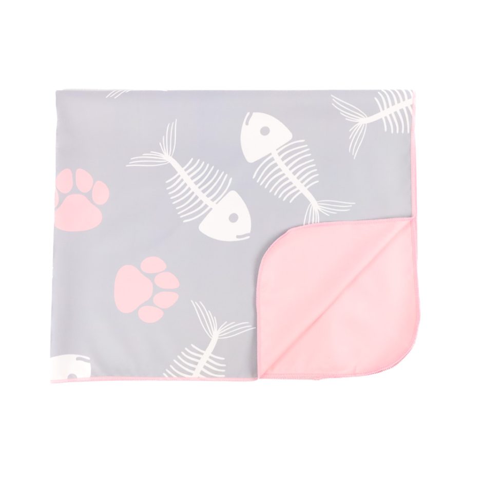 Serviette pour chat en microfibre - rose et gris