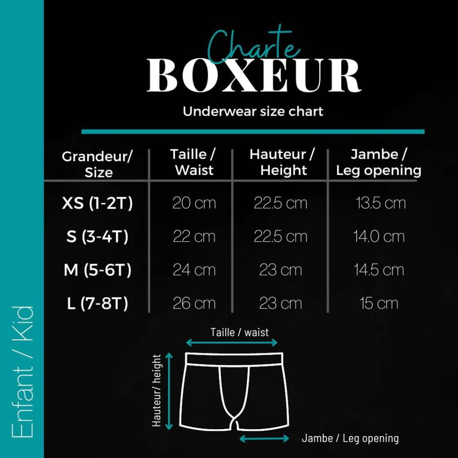 Charte de grandeur boxer