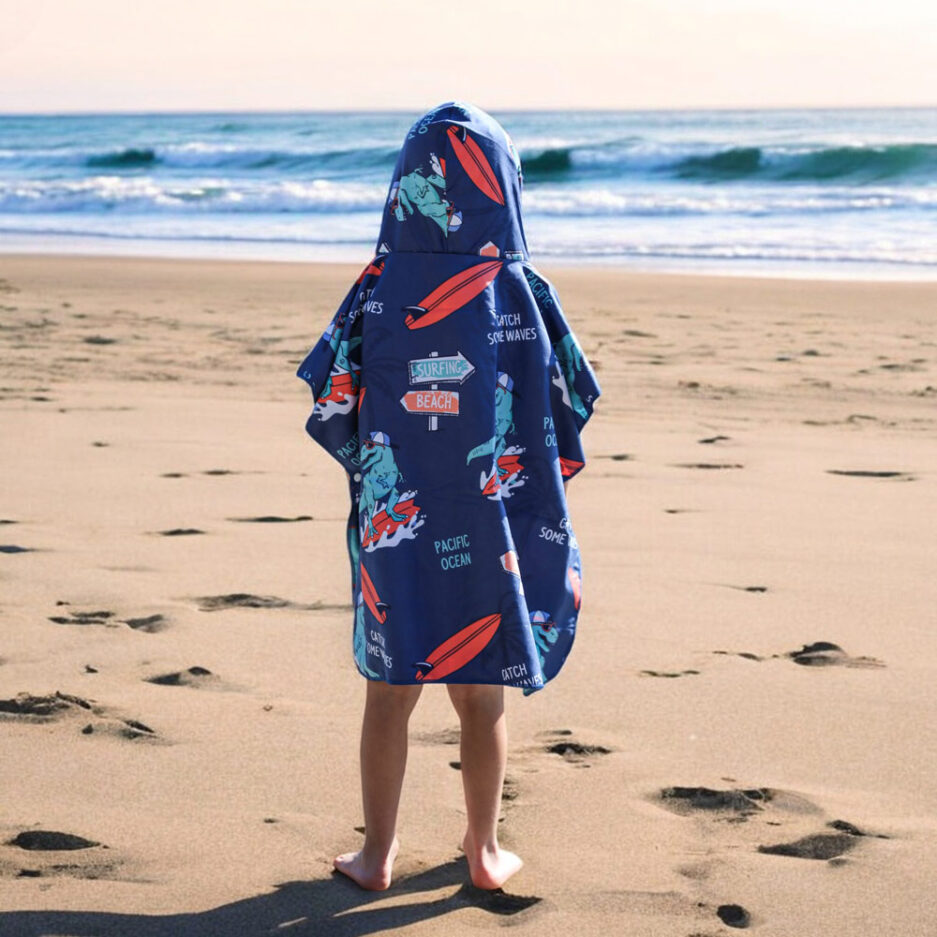 Poncho en microfibre pour enfant - Dinosaure surfant