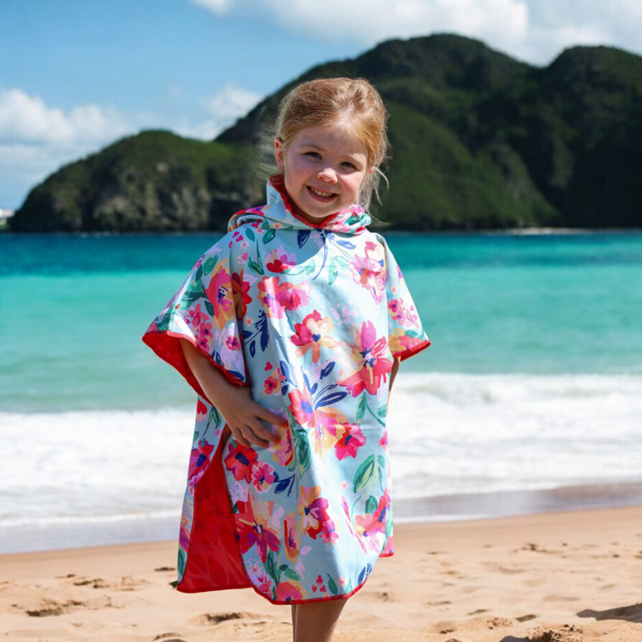 Poncho en microfibre pour enfant - Fleur de printemps