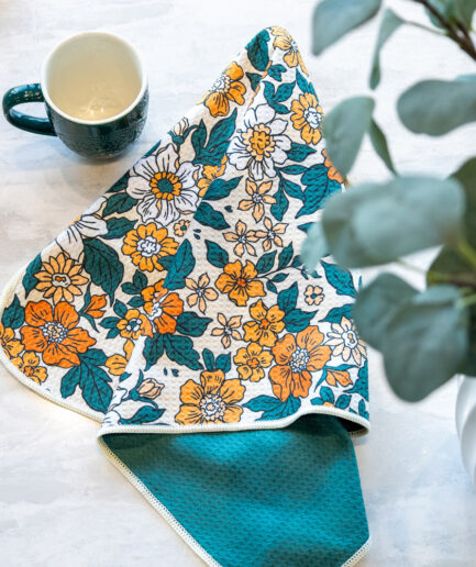 Linge vaisselle gaufré -  Fleur vintage