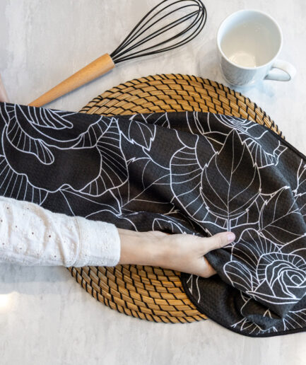 Linge vaisselle rose sublime - gaufré